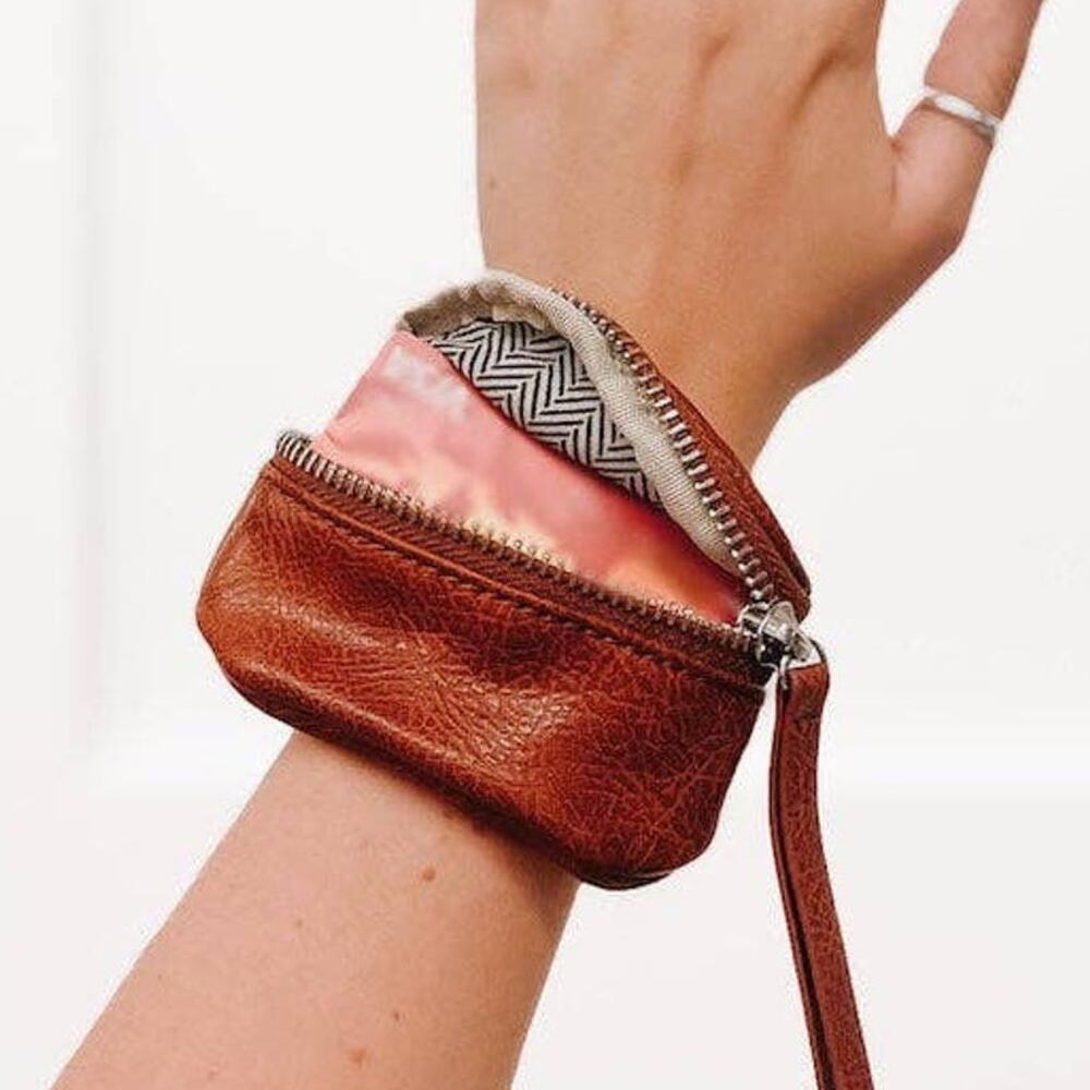Luna Wrist or Crossbody Strap Pouch Camel Brown - Picture 3 of 5